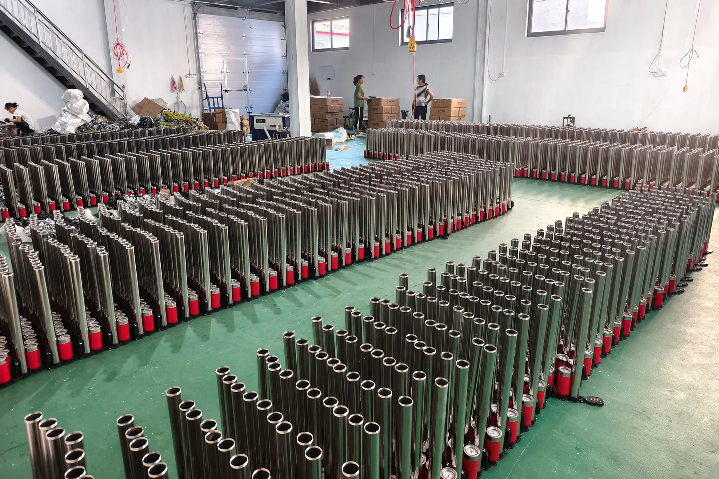 Components, assembly and finished pumps, photographed in our factory.